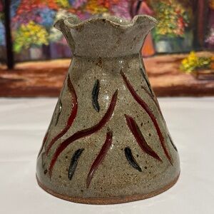 Handcrafted Ceramic Vase with Red and Black Accents-designed by Tina